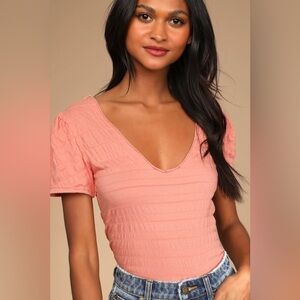 Free People Sugar Cube Peach V-Neck Short Sleeve Tee